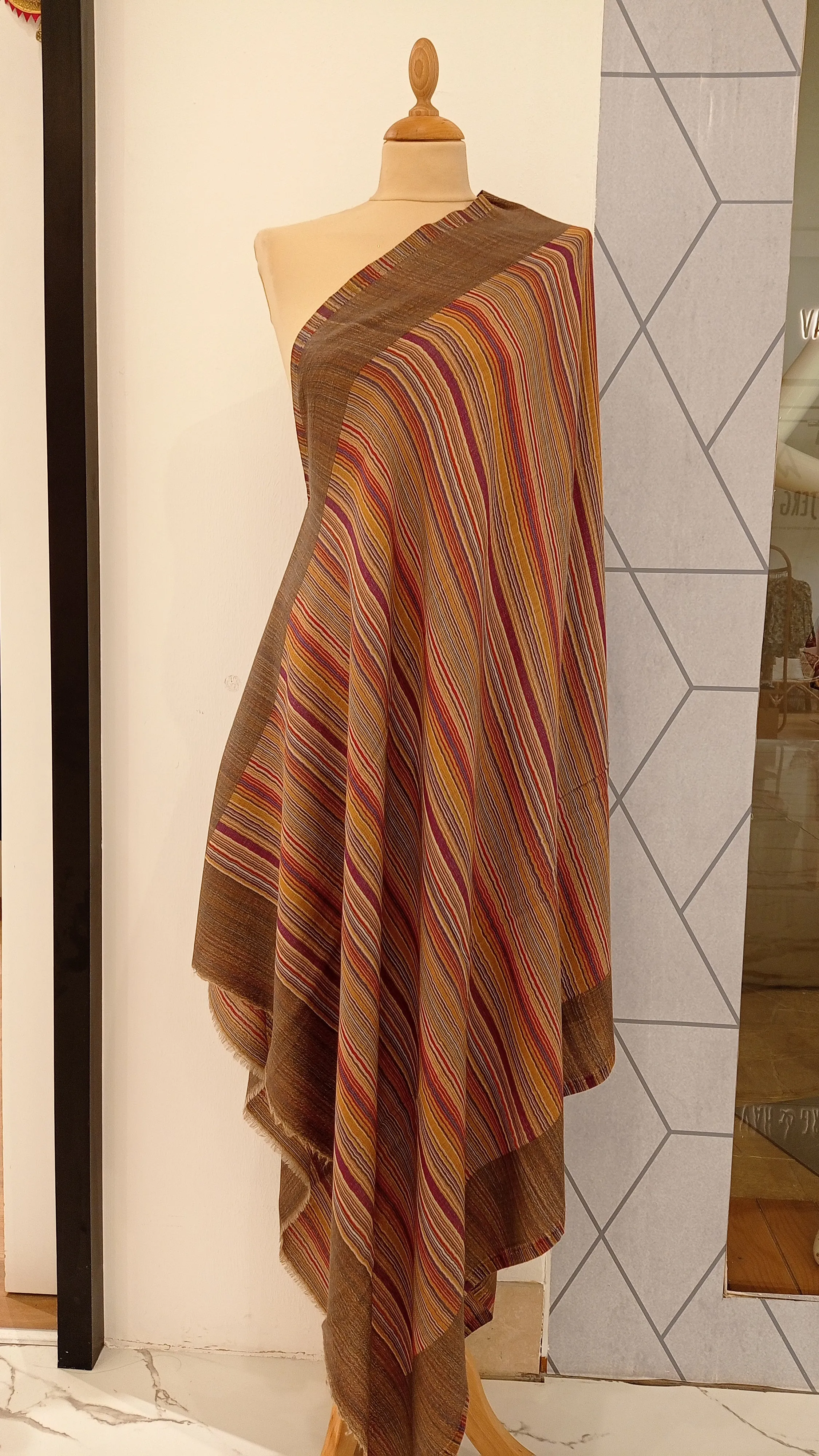 Gulmarg Light Brown and Multicolor Stripes Reversible Pashmina Stole