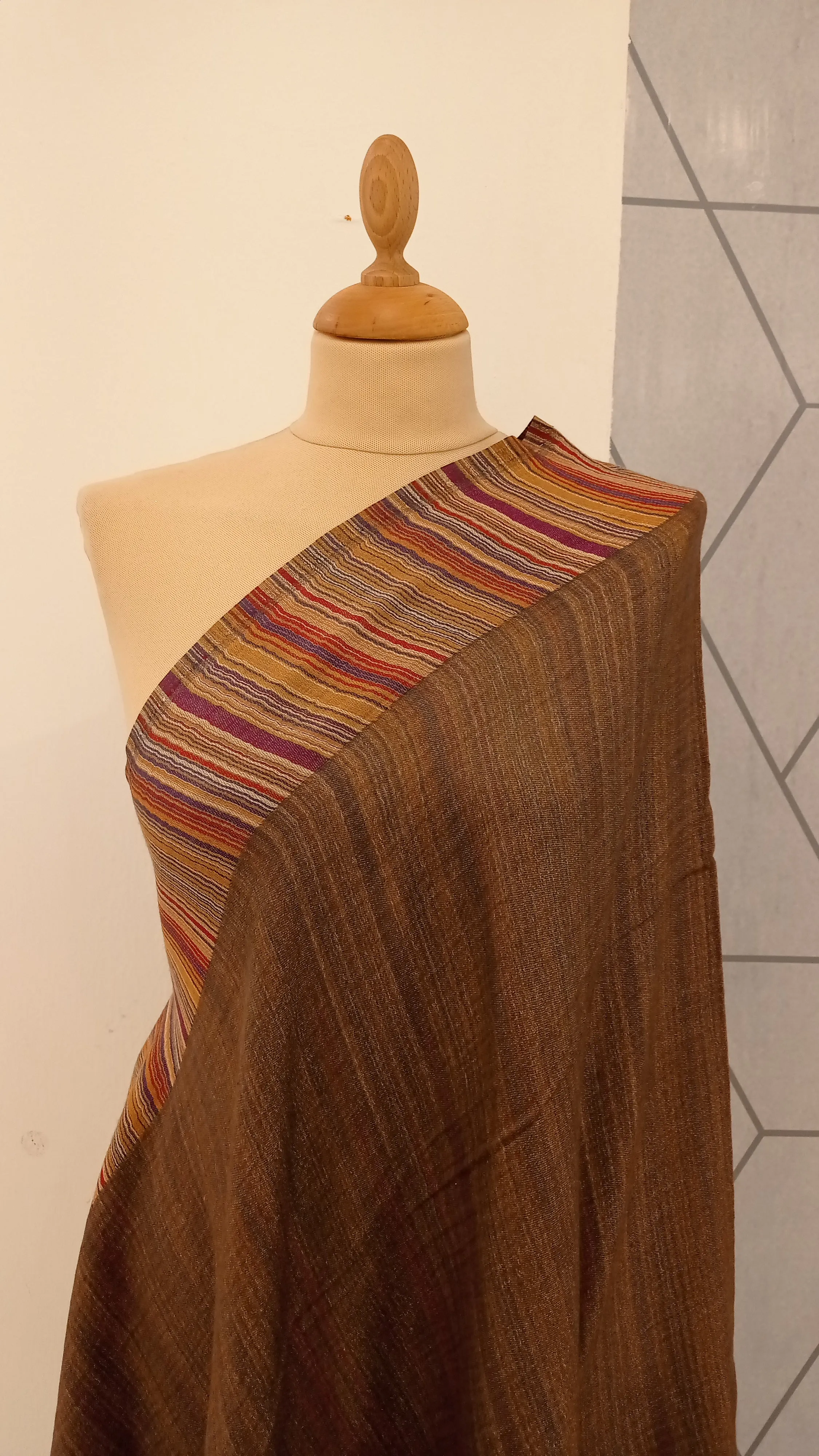 Gulmarg Light Brown and Multicolor Stripes Reversible Pashmina Stole