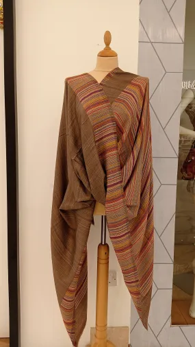 Gulmarg Light Brown and Multicolor Stripes Reversible Pashmina Stole