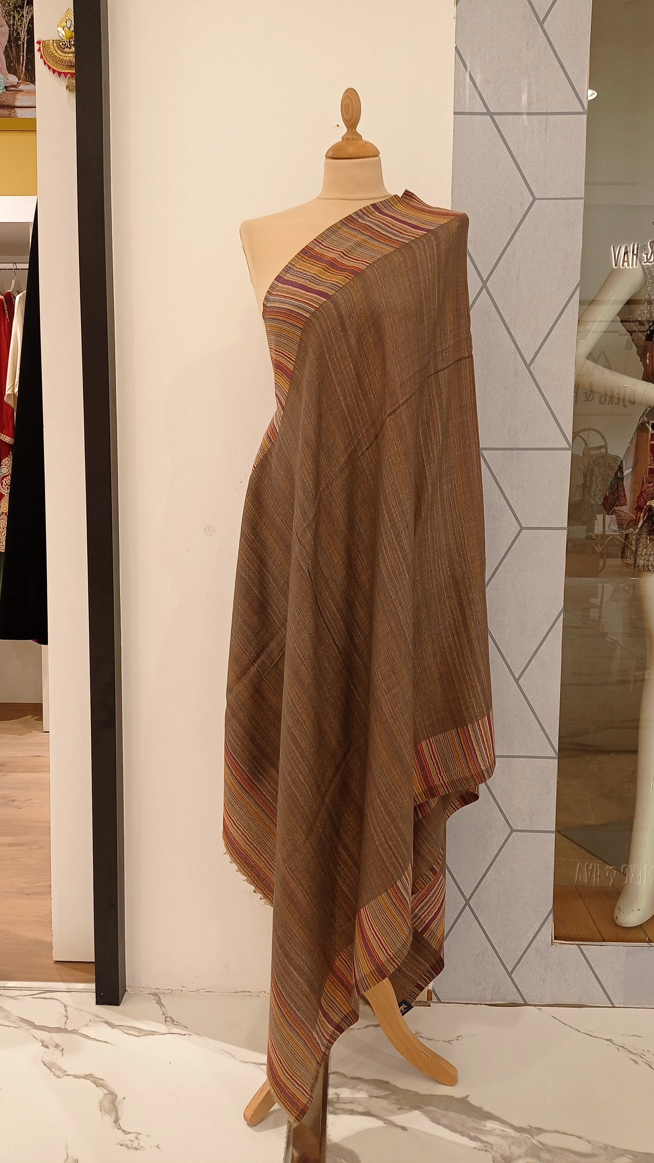 Gulmarg Light Brown and Multicolor Stripes Reversible Pashmina Stole