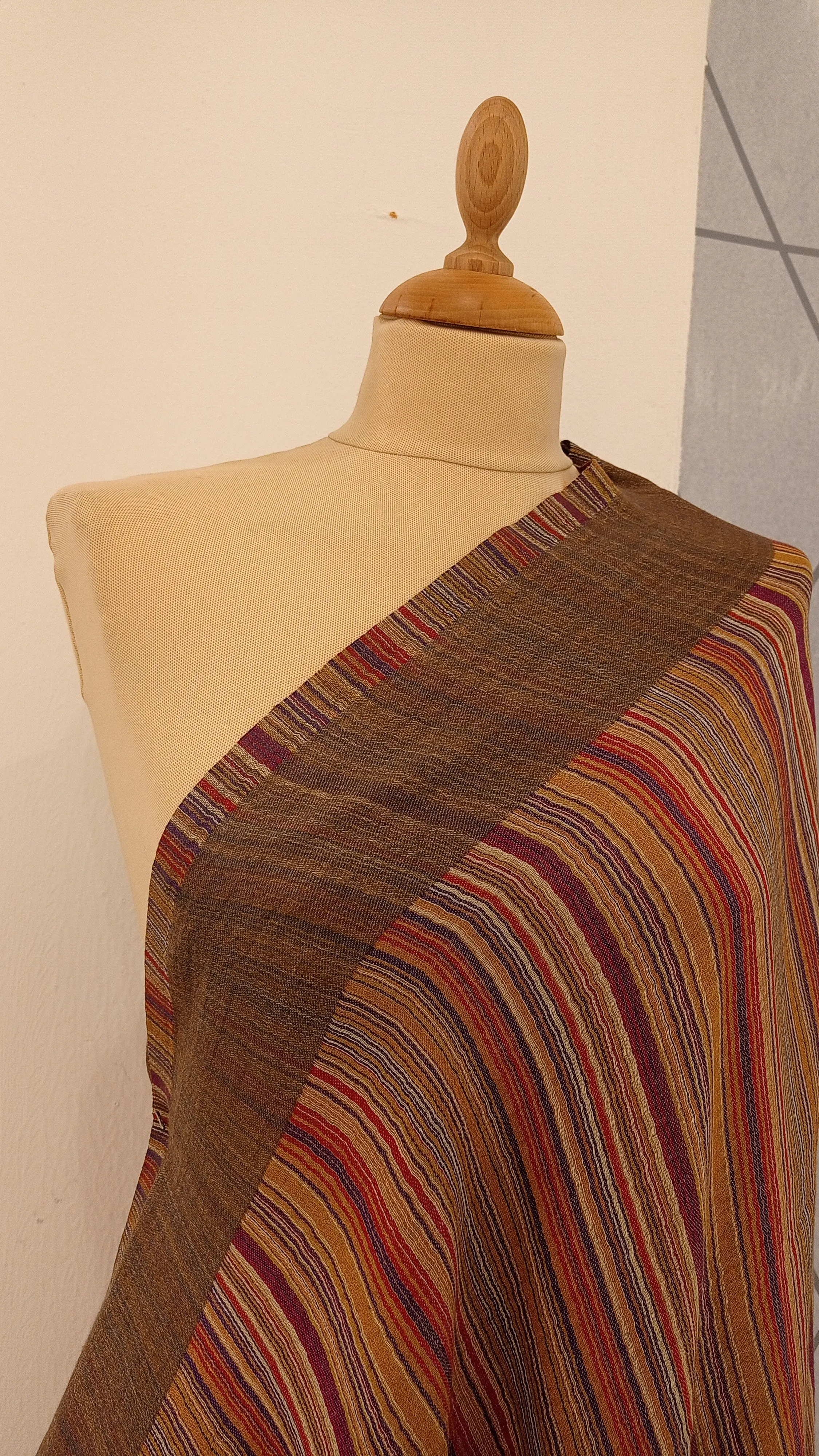 Gulmarg Light Brown and Multicolor Stripes Reversible Pashmina Stole