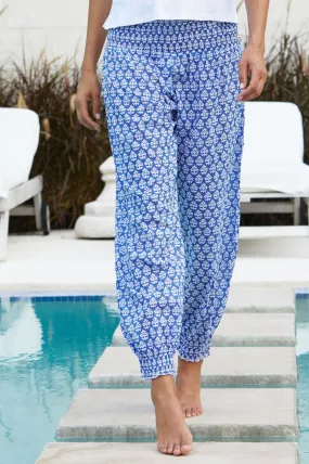 Harem Organic Cotton Trousers Batik Blue & White