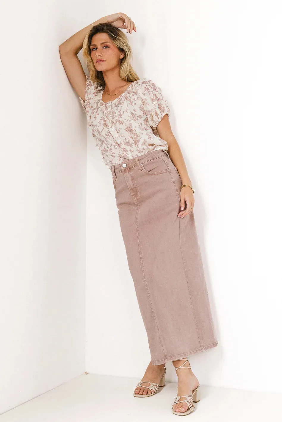 Harley denim midi skirt in mauve - FINAL SALE