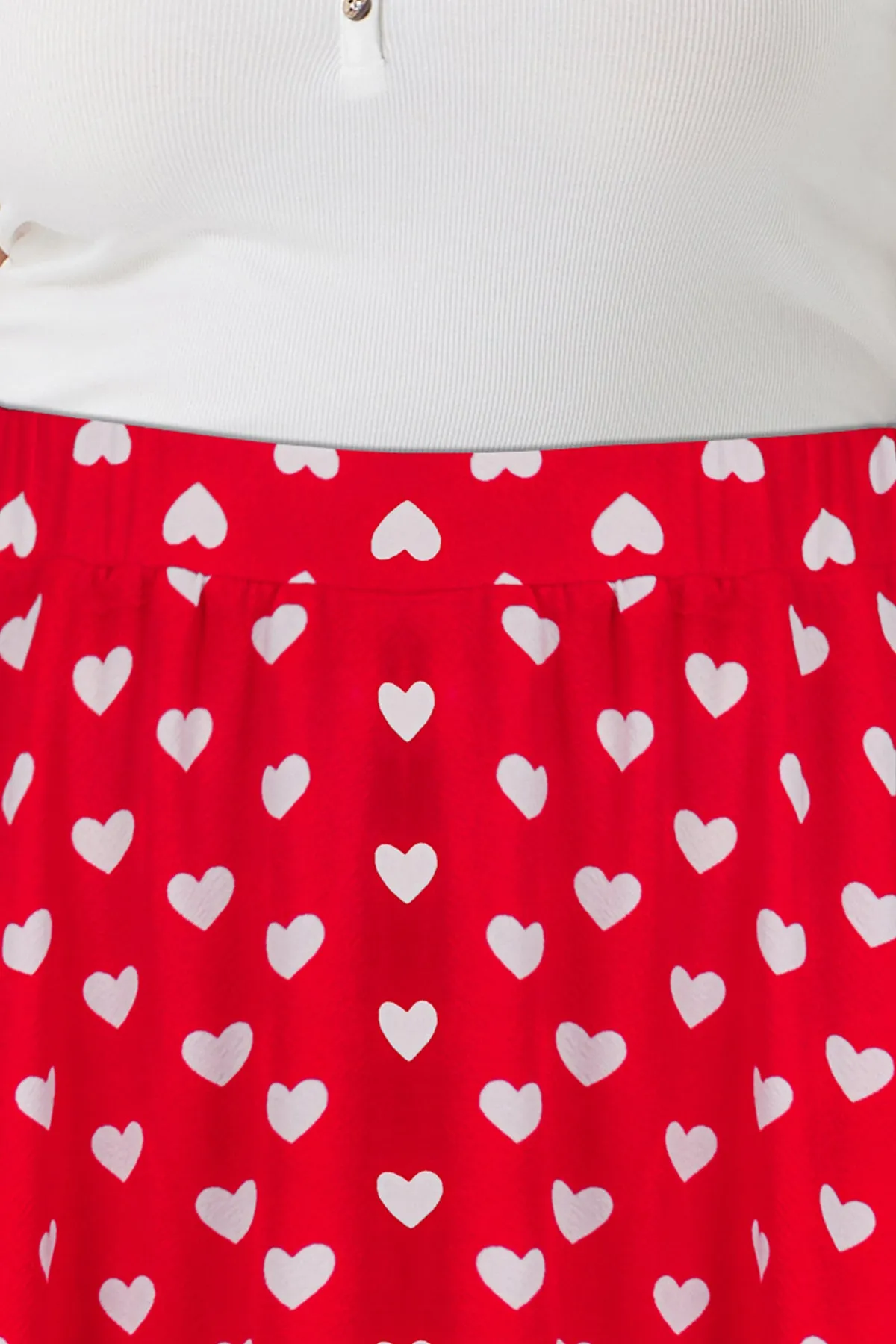 Heart Print Drawstring Elasticated Waist Midi Skirt