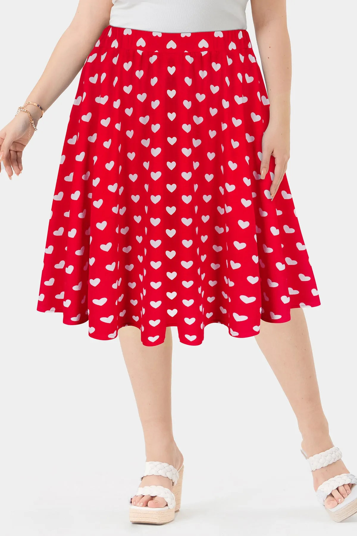 Heart Print Drawstring Elasticated Waist Midi Skirt