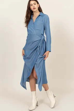 HF24G067-TIE-DETAIL WRAP MIDI DRESS