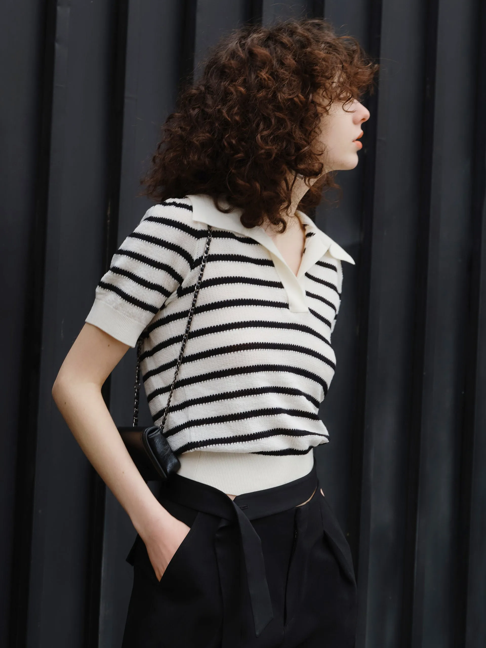 HOT SALE Wool Stripe Cropped Knit Top