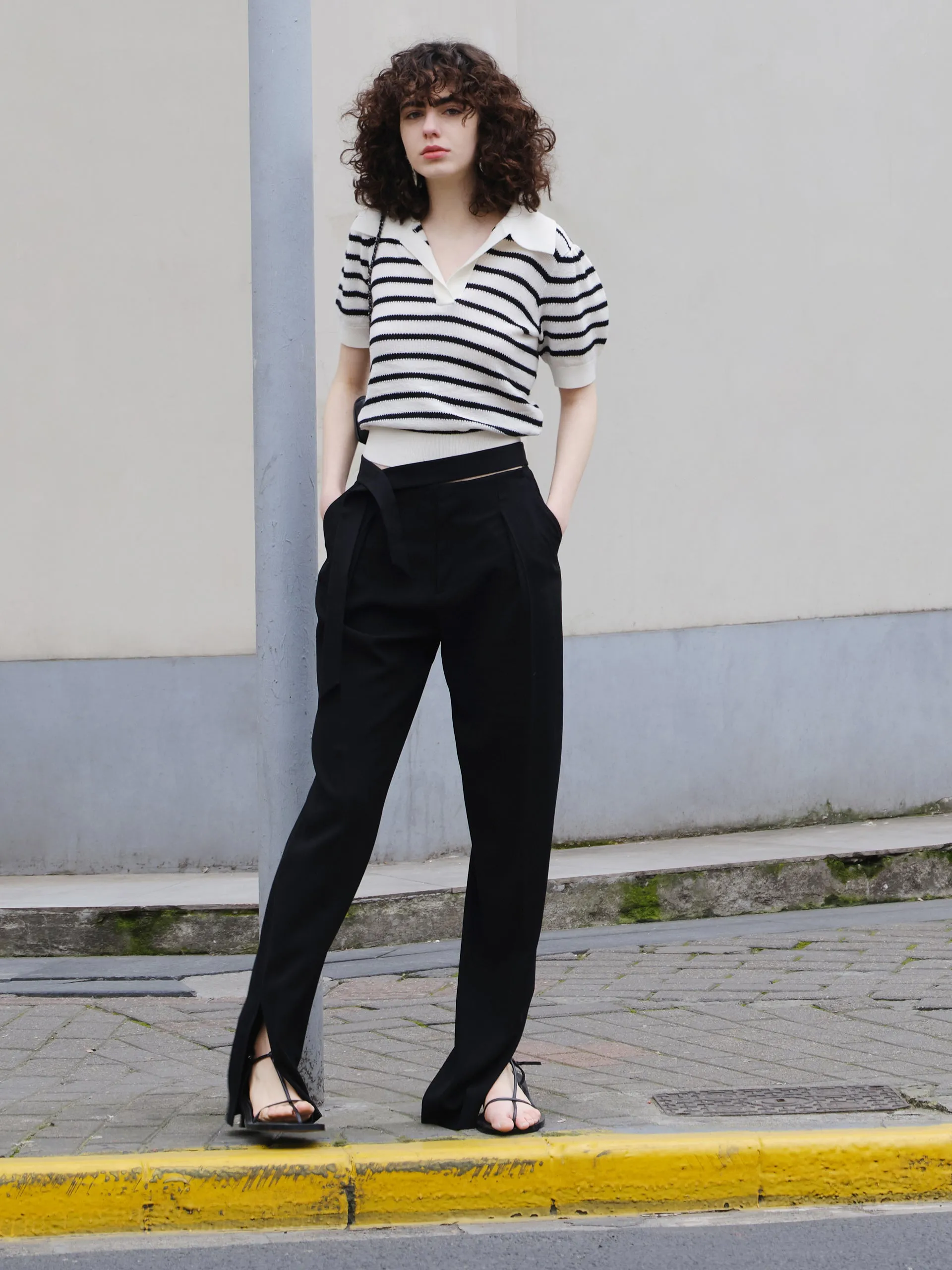HOT SALE Wool Stripe Cropped Knit Top