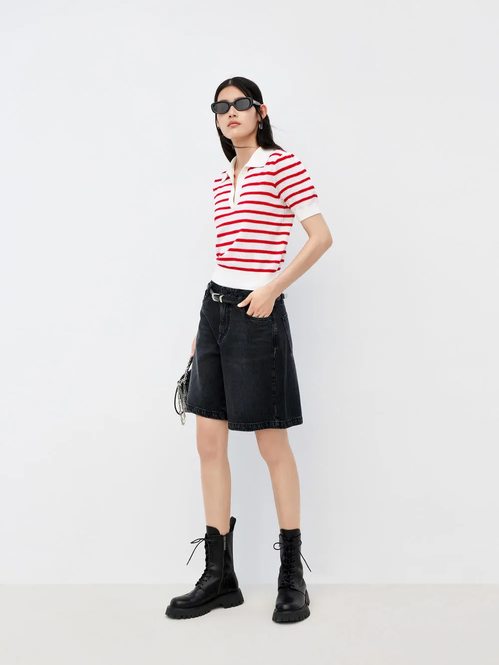 HOT SALE Wool Stripe Cropped Knit Top