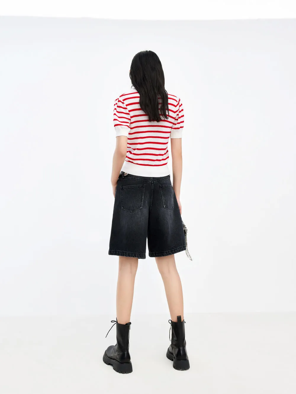 HOT SALE Wool Stripe Cropped Knit Top