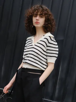 HOT SALE Wool Stripe Cropped Knit Top