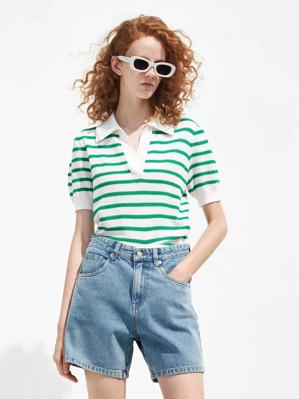 HOT SALE Wool Stripe Cropped Knit Top