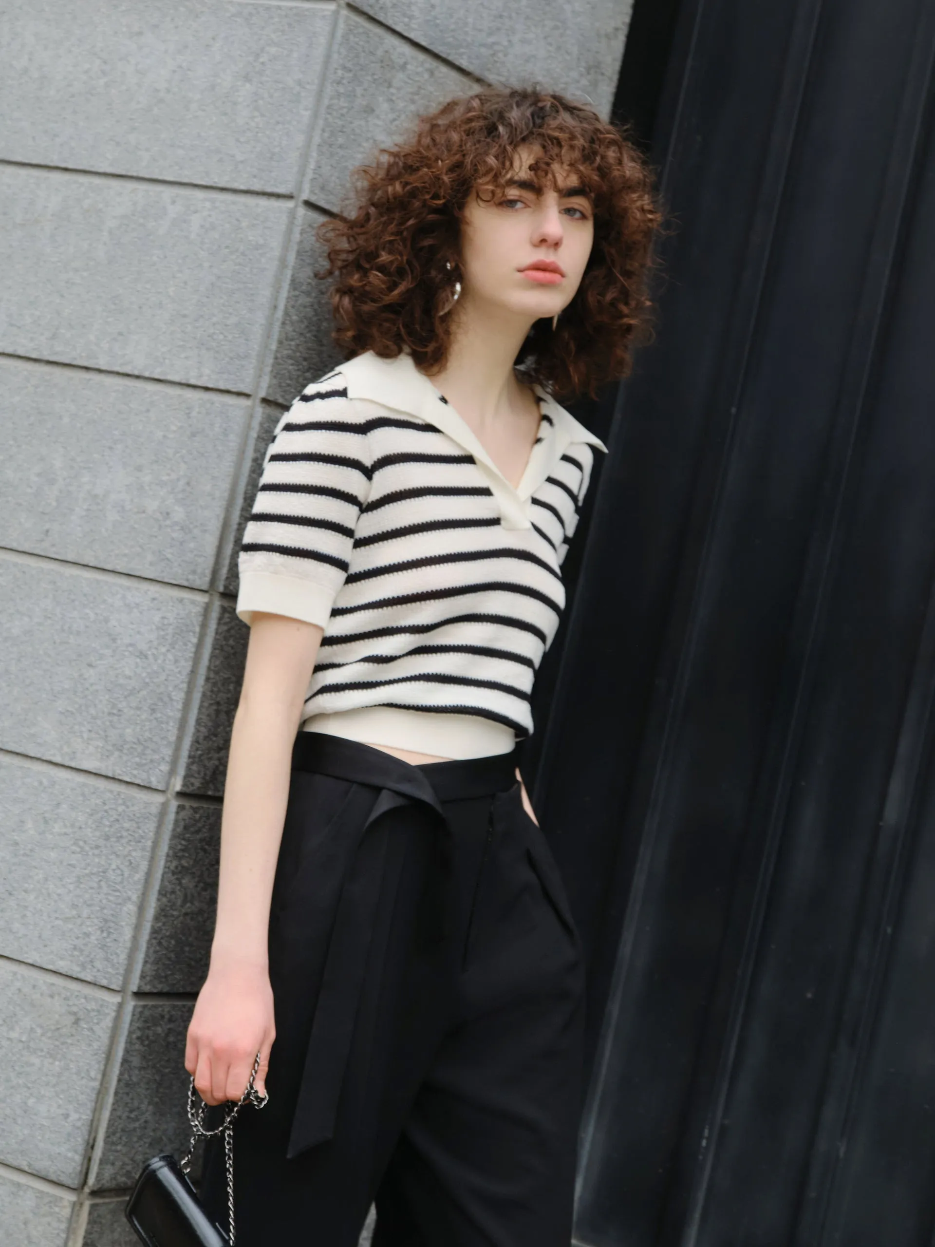 HOT SALE Wool Stripe Cropped Knit Top
