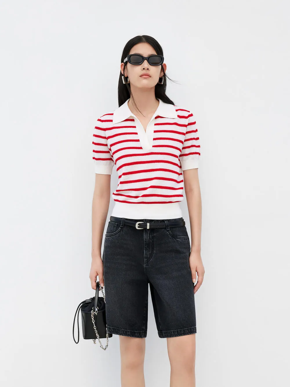 HOT SALE Wool Stripe Cropped Knit Top