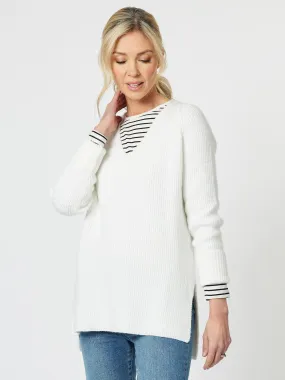 Kaitlyn V-Neck High Lo Knit Top - Winter White