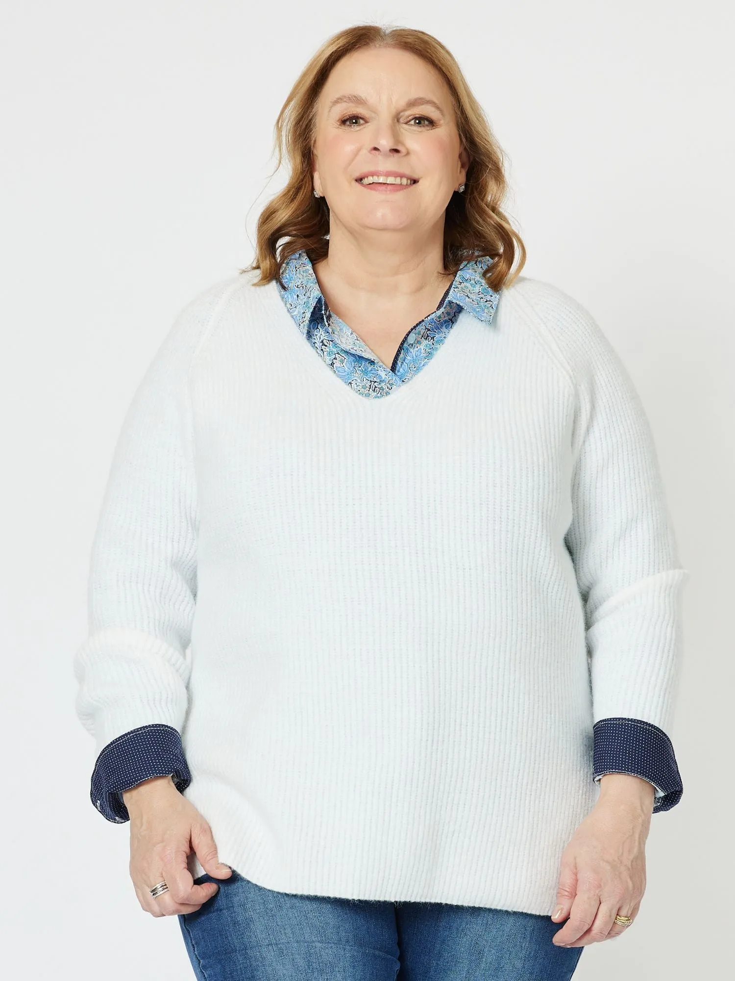 Kaitlyn V-Neck High Lo Knit Top - Winter White