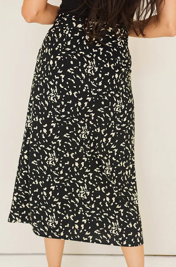 Karlie Black/ Ivory Print Midi Skirt- FINAL SALE