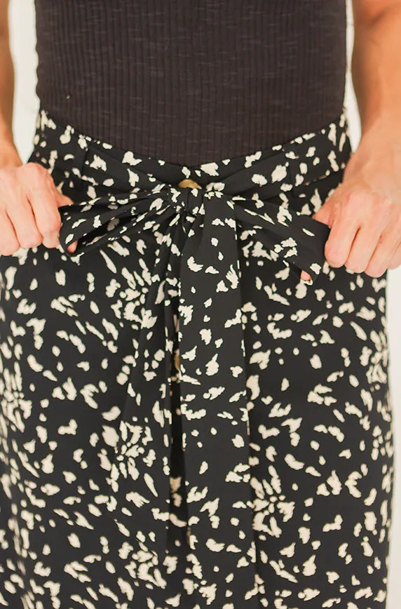 Karlie Black/ Ivory Print Midi Skirt- FINAL SALE