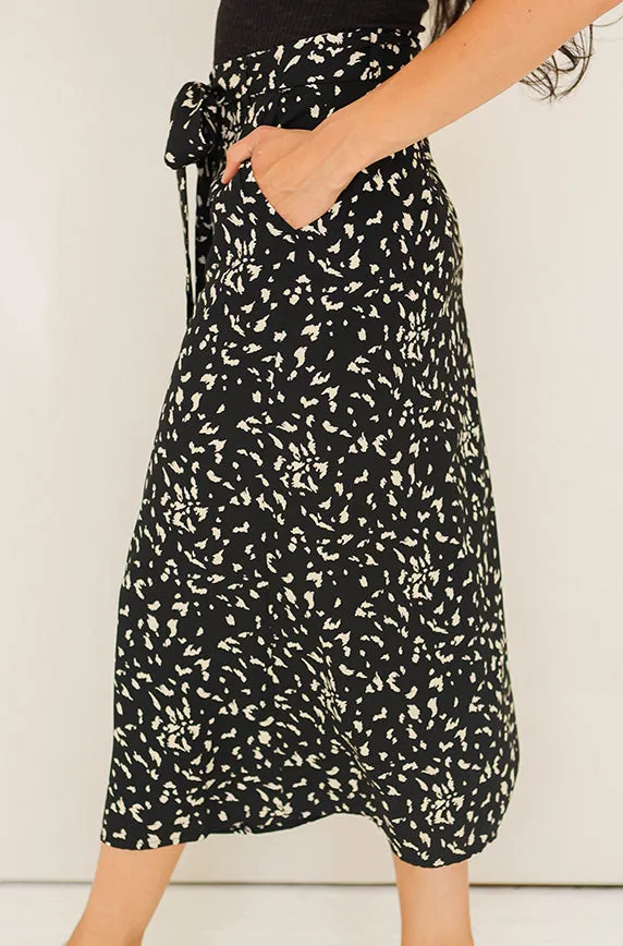 Karlie Black/ Ivory Print Midi Skirt- FINAL SALE