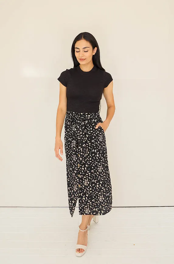 Karlie Black/ Ivory Print Midi Skirt- FINAL SALE