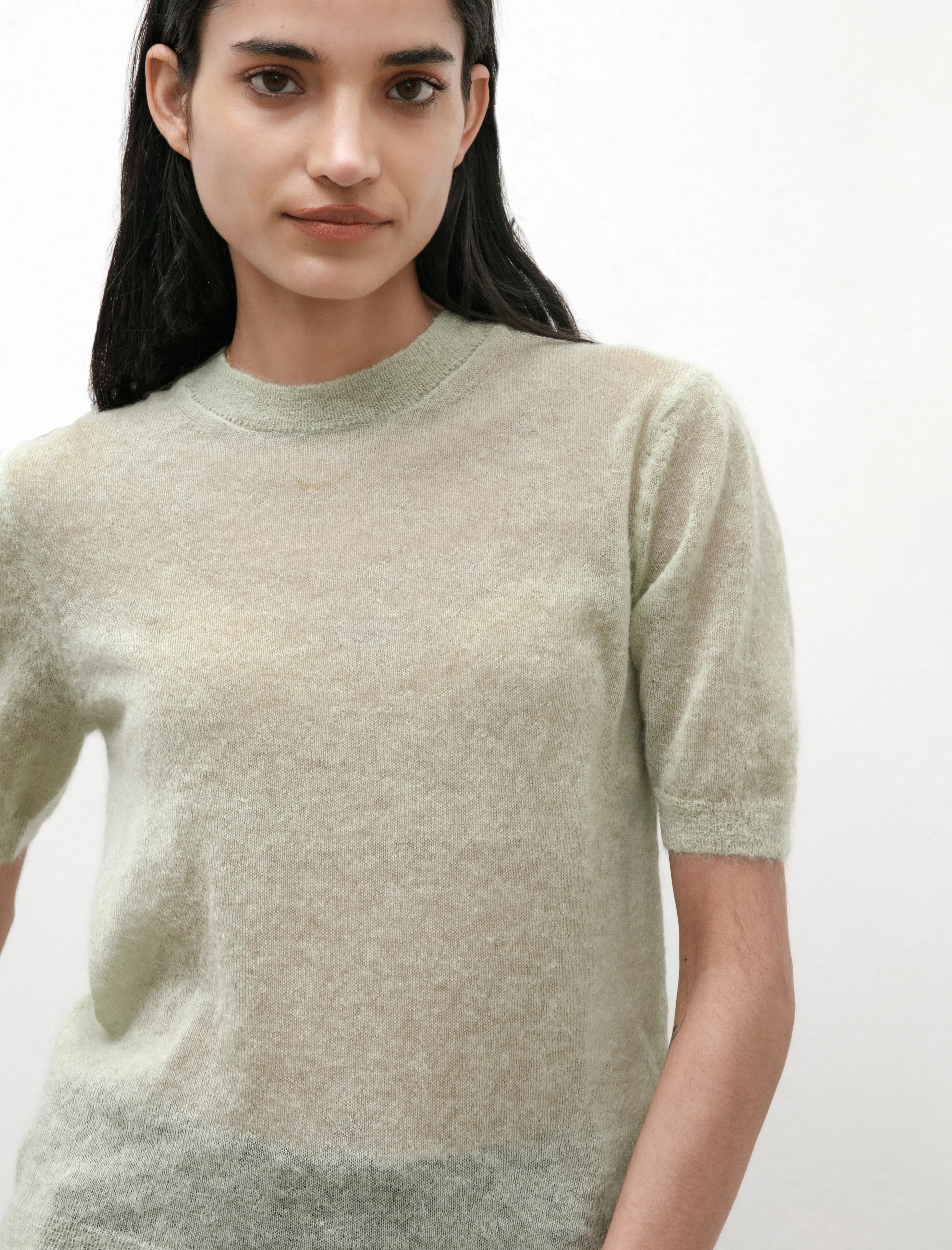 Kid Mohair Sheer T-Shirt Light Green