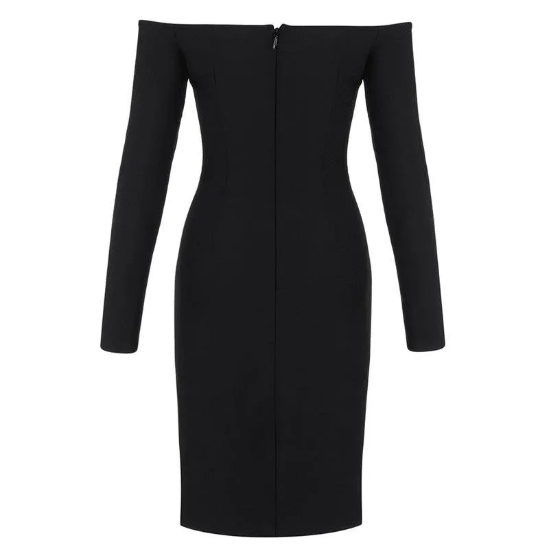 KittenAlarm - Arianna Off Shoulder High Slit Solid Dress