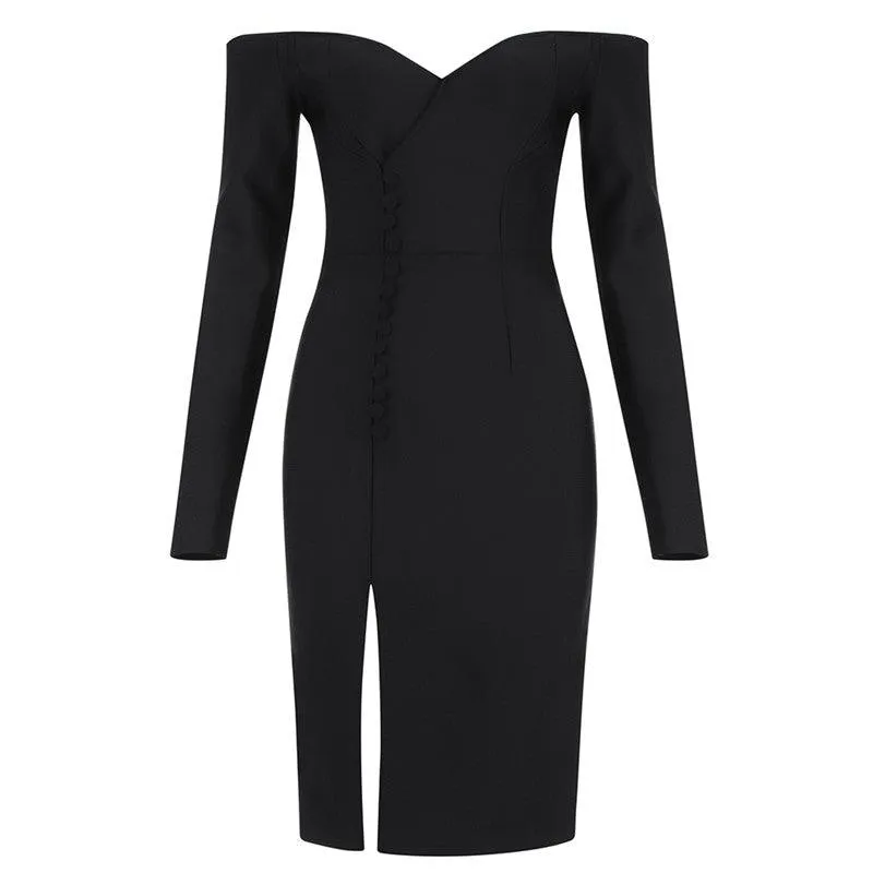 KittenAlarm - Arianna Off Shoulder High Slit Solid Dress