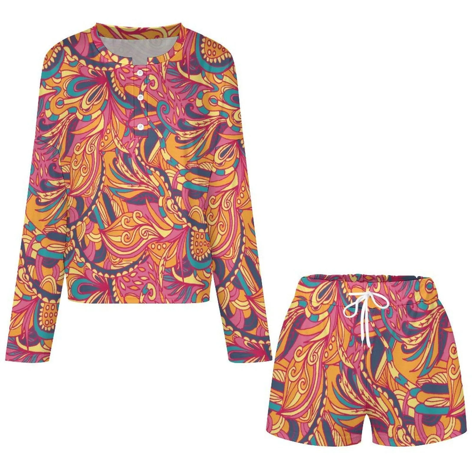 Kuna Long Sleeve Top & Shorts Pajama Set