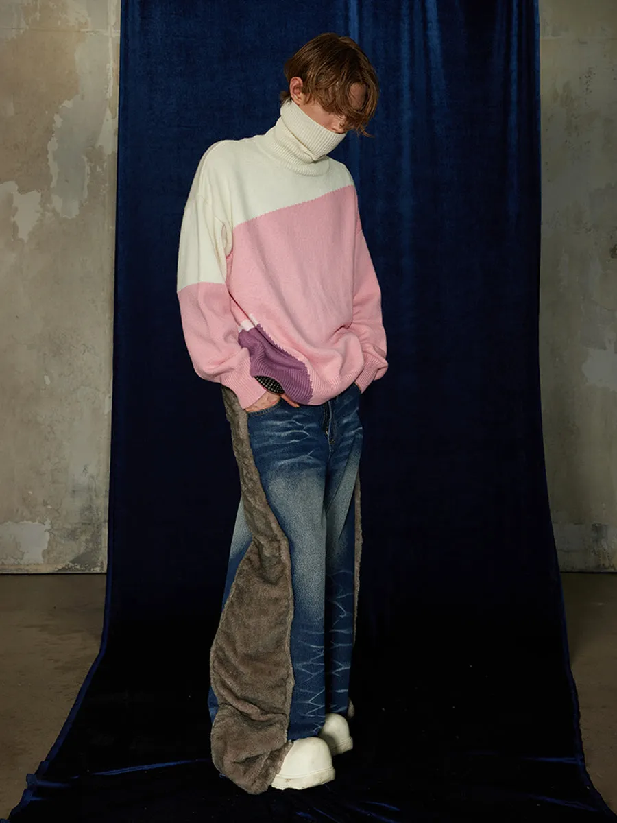 Lapel Wool-blend Turtleneck Sweater