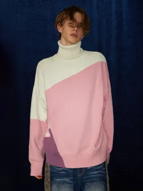 Lapel Wool-blend Turtleneck Sweater