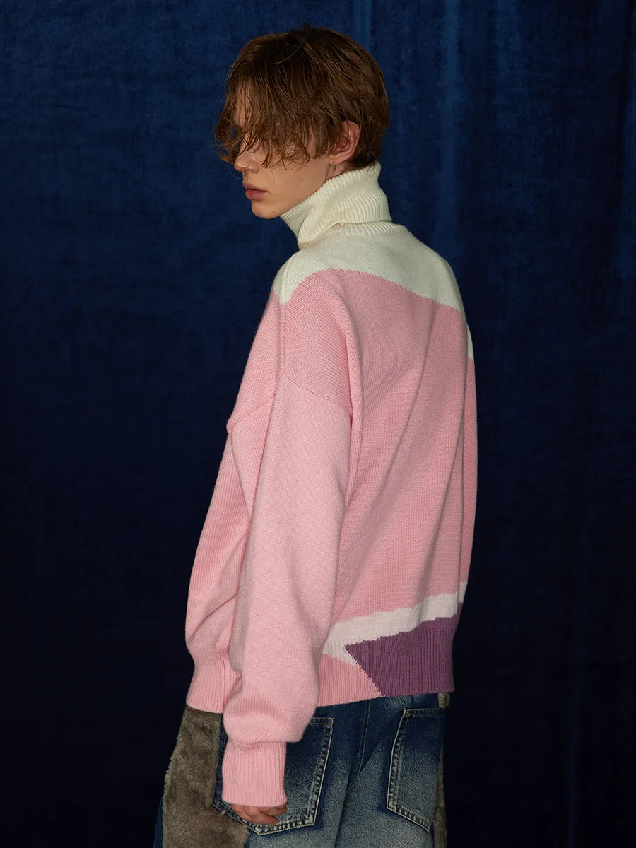 Lapel Wool-blend Turtleneck Sweater