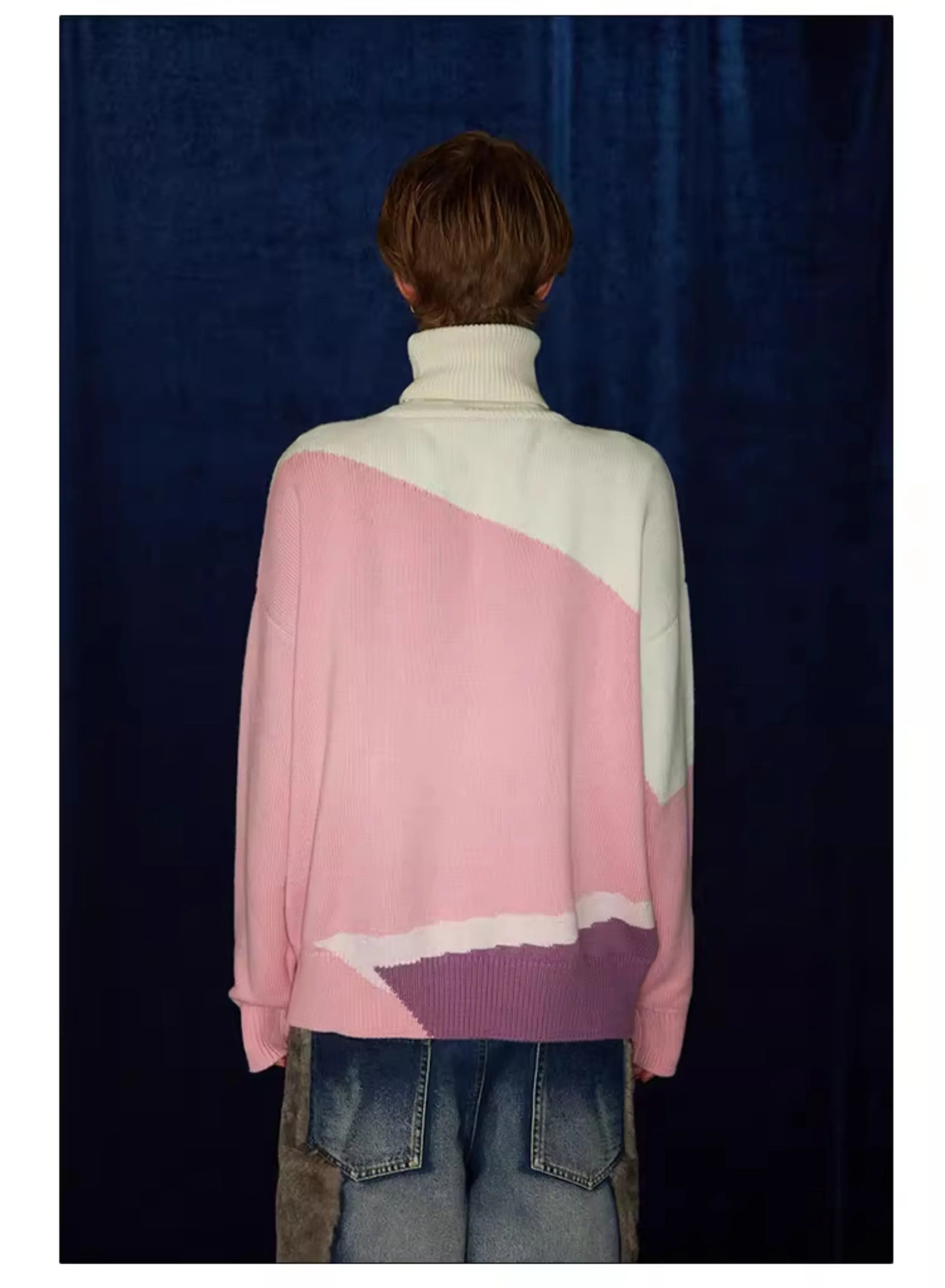 Lapel Wool-blend Turtleneck Sweater