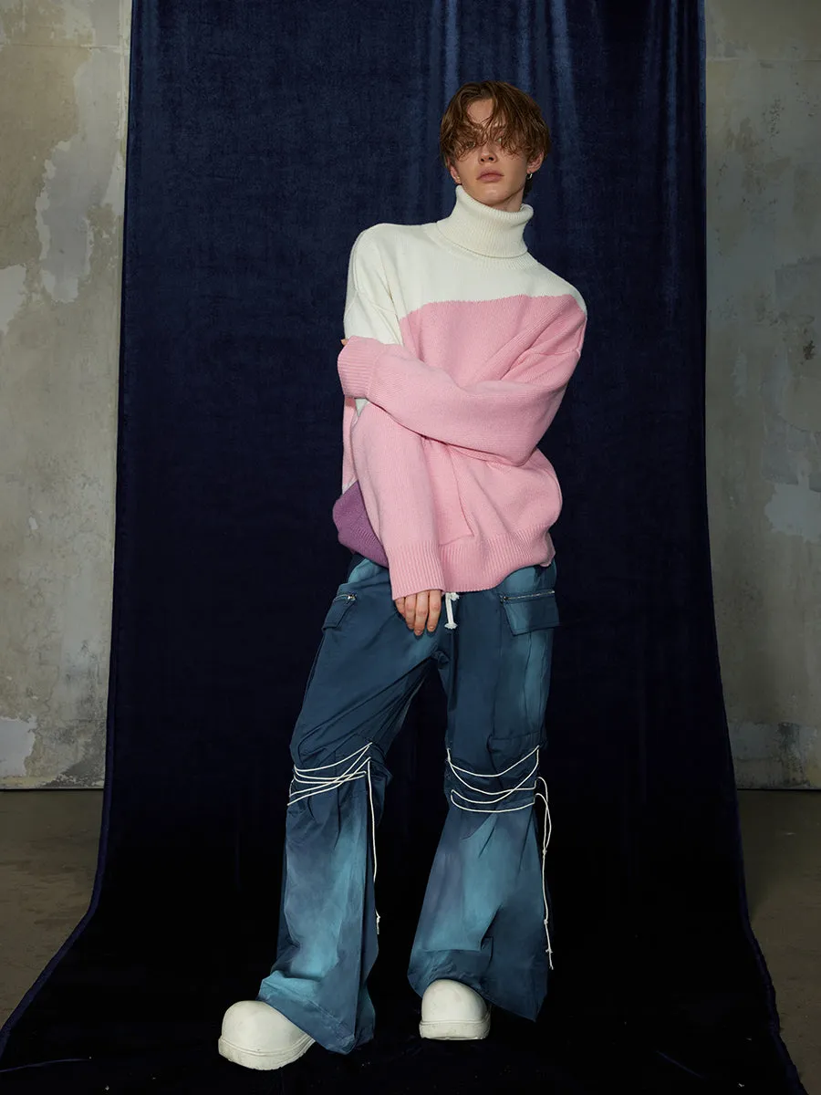 Lapel Wool-blend Turtleneck Sweater