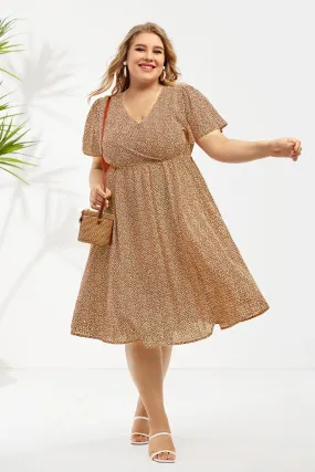 Leopard Print Elastic Waist Wrap V-Neck Dress