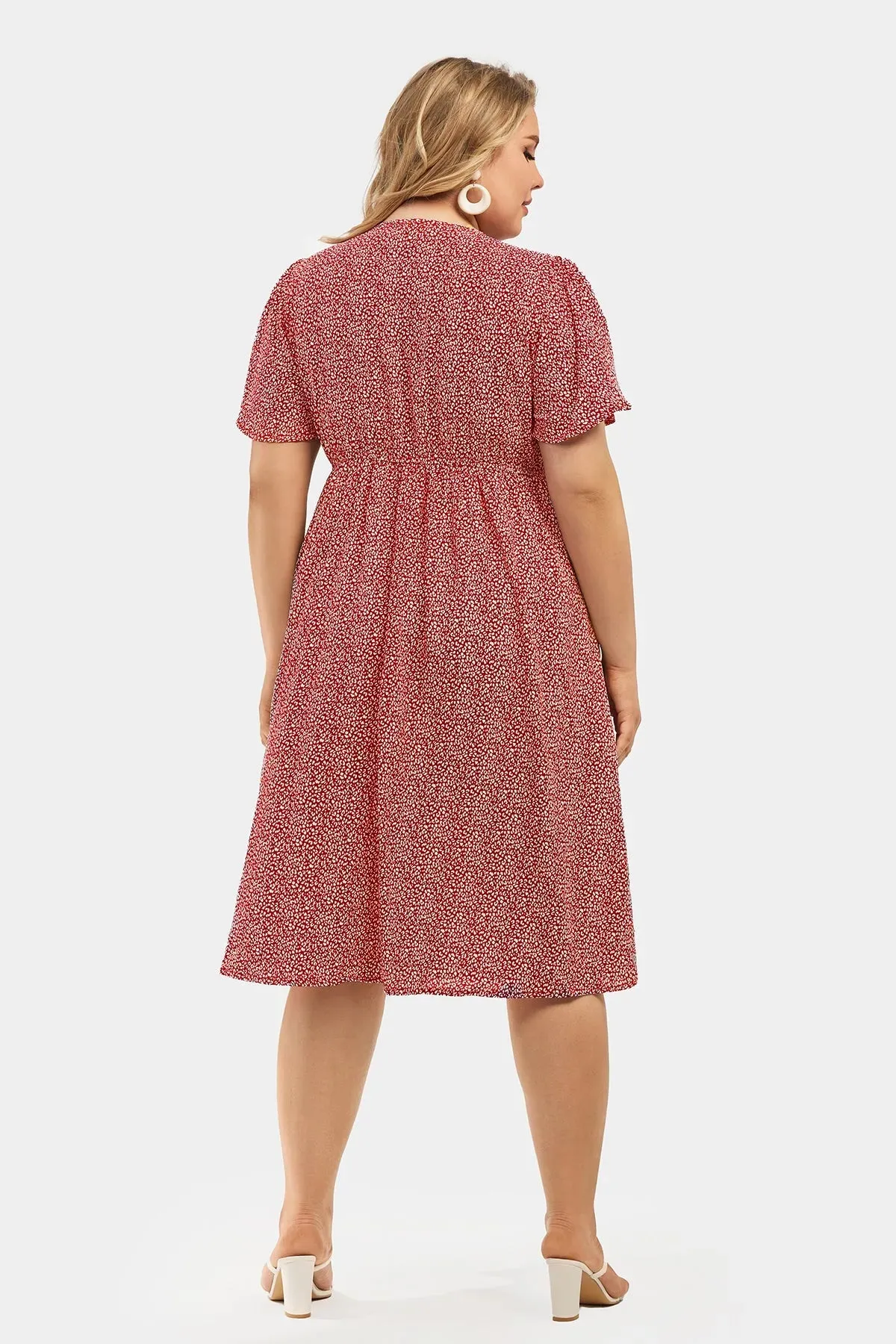 Leopard Print Elastic Waist Wrap V-Neck Midi Dress