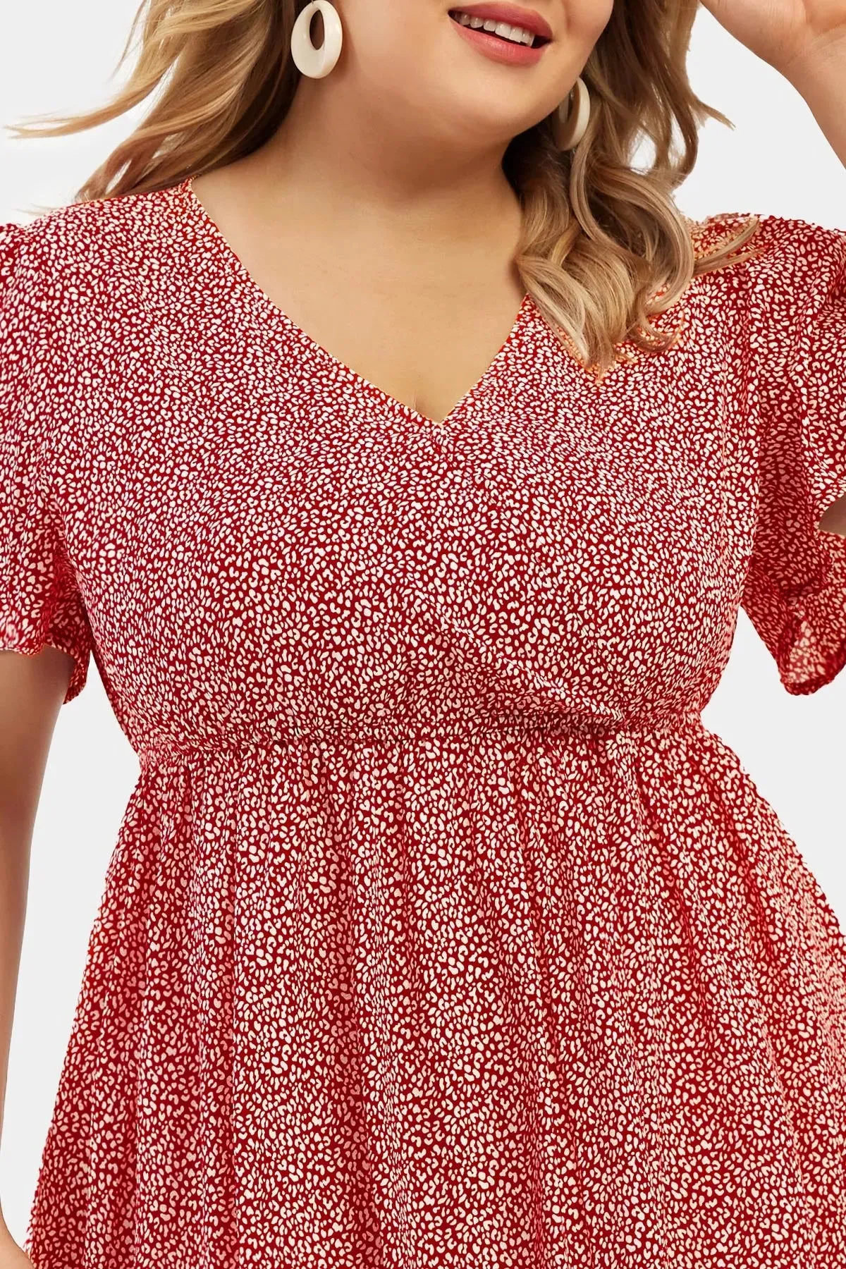 Leopard Print Elastic Waist Wrap V-Neck Midi Dress