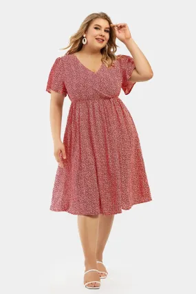 Leopard Print Elastic Waist Wrap V-Neck Midi Dress