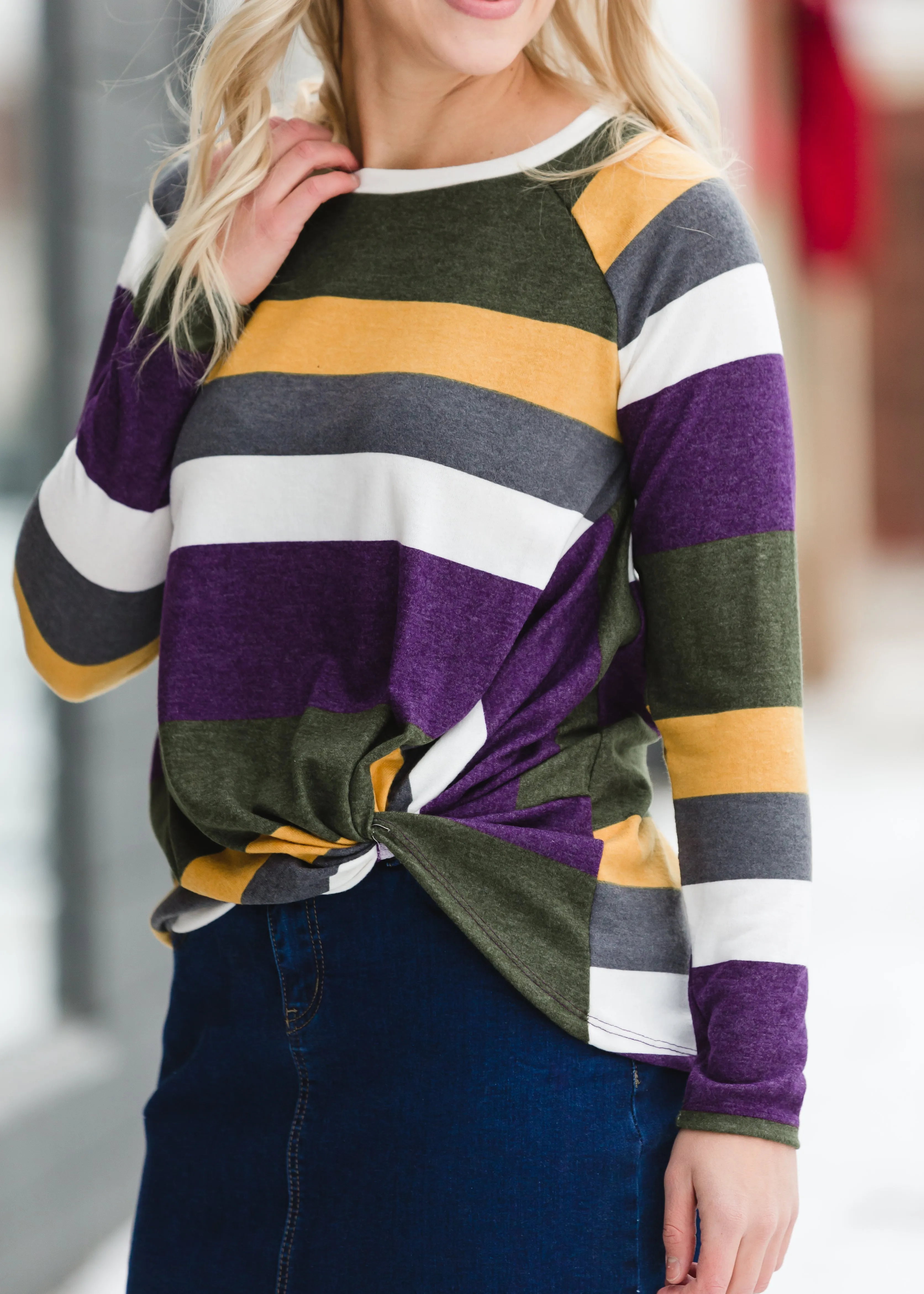 Long Sleeve Striped Knot Top - FINAL SALE