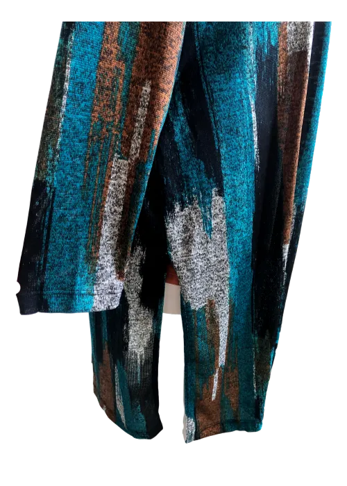 Long Varigated Sweater Duster in Teal, Brown and Black