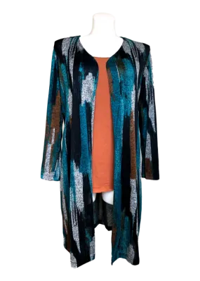 Long Varigated Sweater Duster in Teal, Brown and Black
