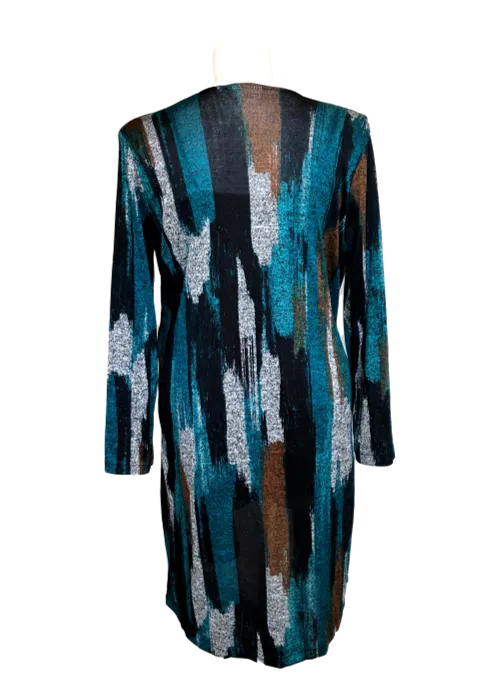 Long Varigated Sweater Duster in Teal, Brown and Black