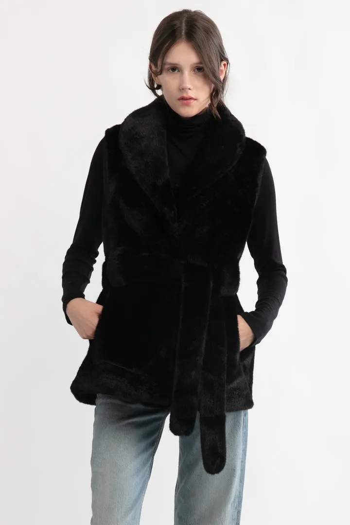 Look By M Belted Longline Fur Vest MW3276
