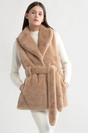 Look By M Belted Longline Fur Vest MW3276