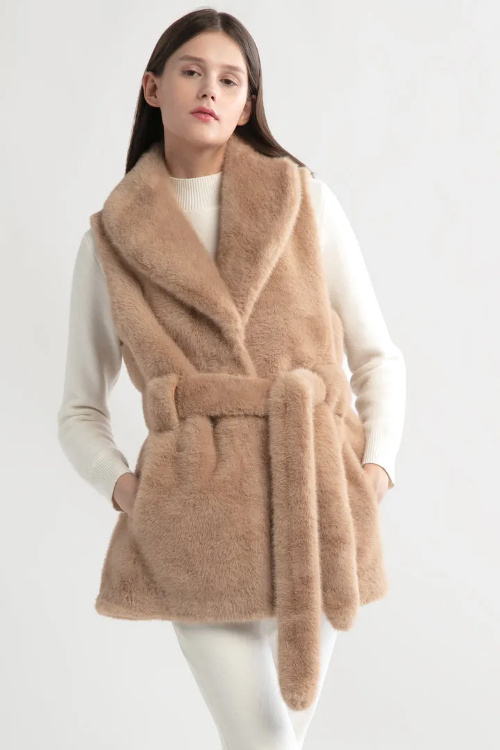 Look By M Belted Longline Fur Vest MW3276