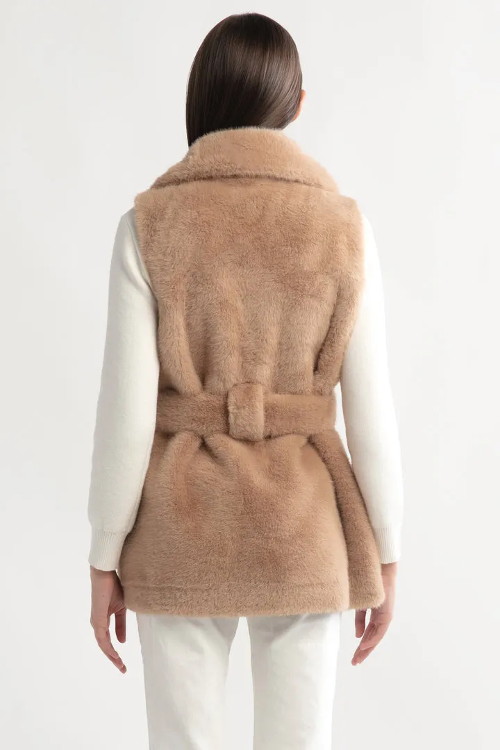 Look By M Belted Longline Fur Vest MW3276