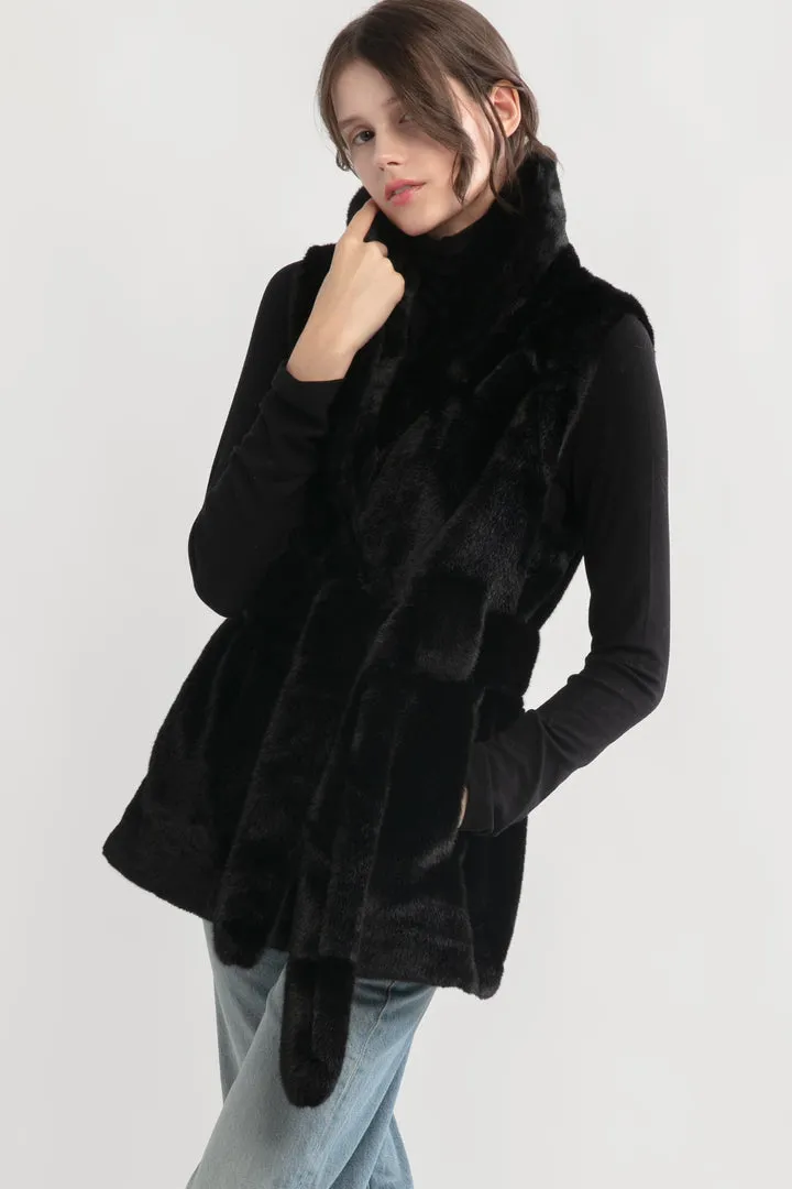 Look By M Belted Longline Fur Vest MW3276