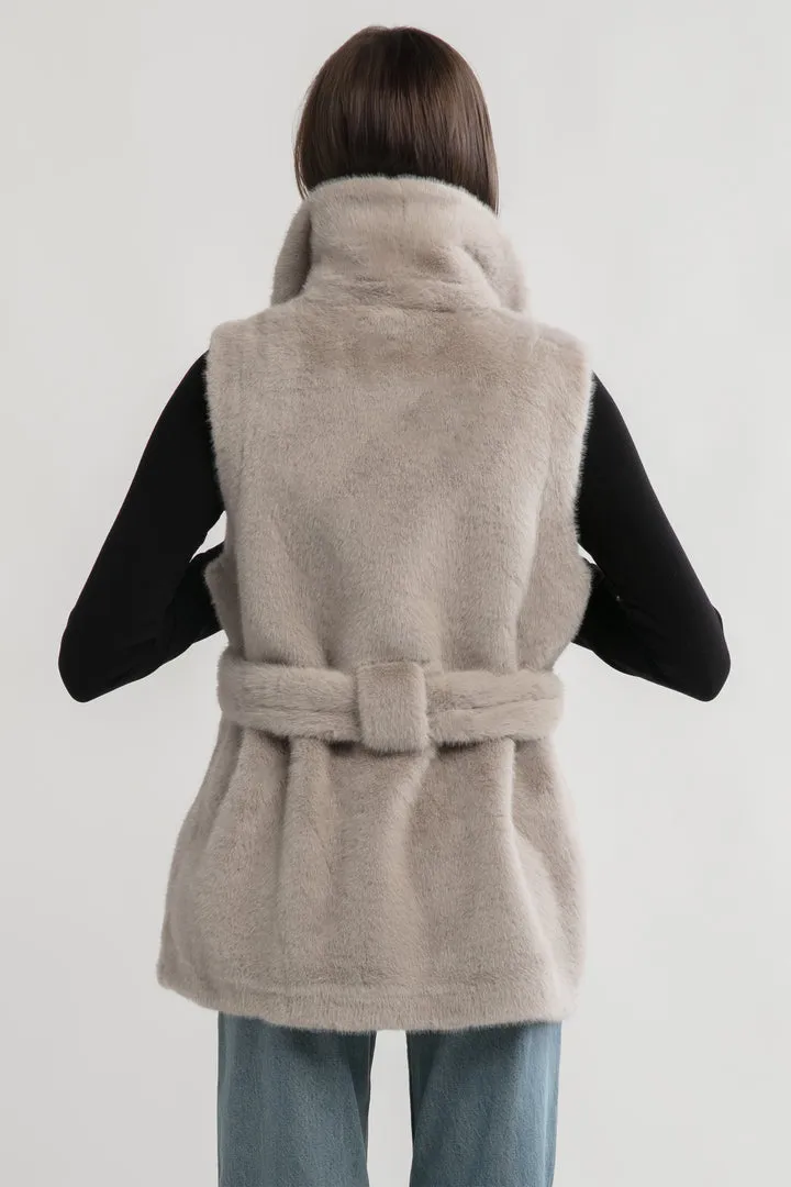 Look By M Belted Longline Fur Vest MW3276