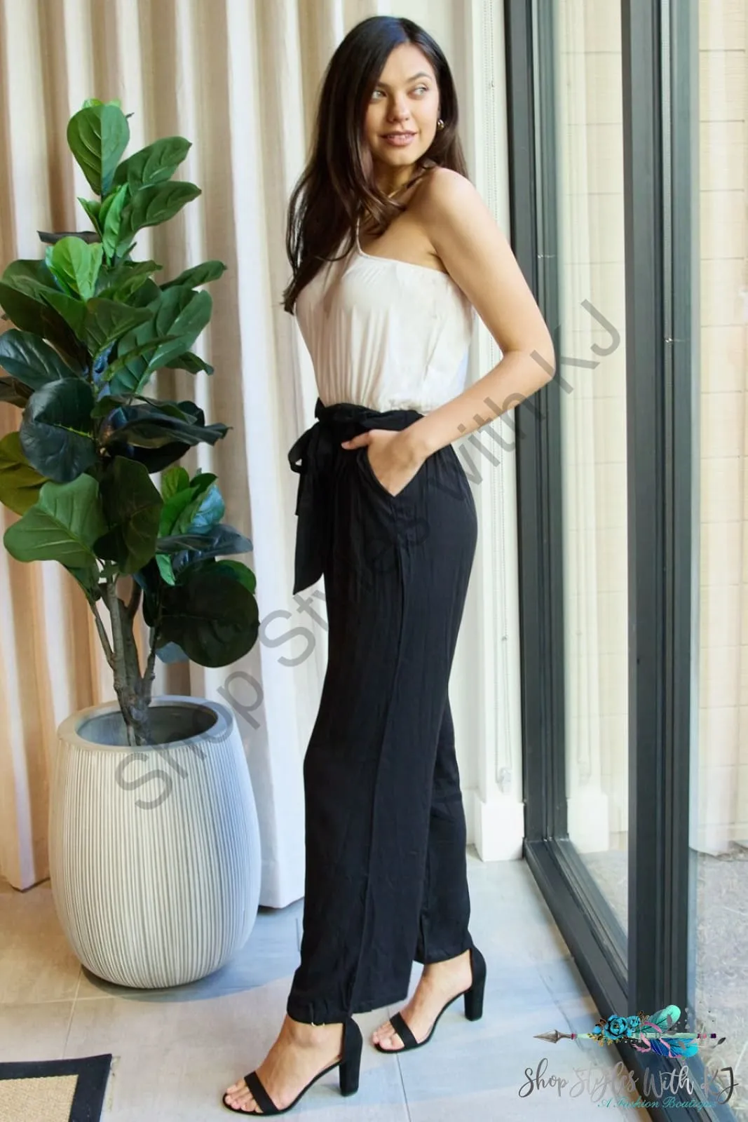 Marvelous in Manhattan One-Shoulder Jumpsuit in White/Black
