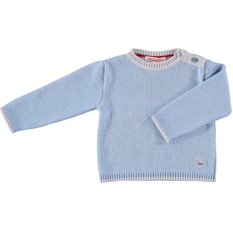 Merino Baby Jumper with Sheep Motif - Beau Blue