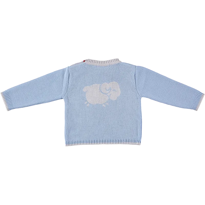 Merino Baby Jumper with Sheep Motif - Beau Blue